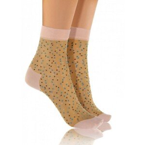 Sesto Senso Fashion Nylon tečky béžové/růžové Dámské ponožky, UNI, Více barevná