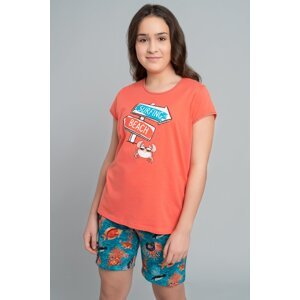 Dívčí pyžamo Italian Fashion Oceania - krátké Korálová 12 let