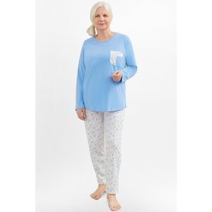 Dámské pyžamo Martel Lena - dlouhé bavlněné Světle modrá L